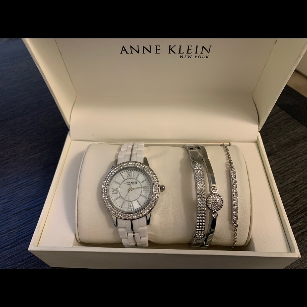 ANNE KLEIN STAINLESS STEEL CERAMIC WATCH,BANGLE